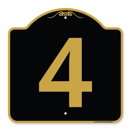 Signmission Designer Series Sign-Sign W/ Number 4, Black & Gold Aluminum Sign, 18" x 18", BG-1818-22895 A-DES-BG-1818-22895